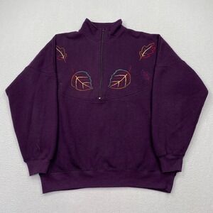 Vintage Bonnies Evans 1/2 Zip Women's Sweater Size large Purple Leaves